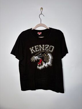 KENZO Paris Black Embroidered Tiger Logo Crew Neck T-Shirt Women's Size Large